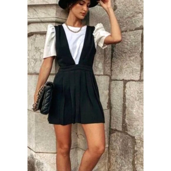 Zara Dresses & Skirts - Zara Box Pleat Pinafore Dress Black
